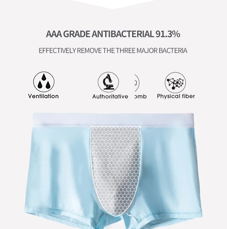 MiiOW 3Pcs Lot Men Boxer Shorts Graphene Antibacterial Ice Silk Underwear Man Boxershorts Seamless Breathable Male Panties L-5XL