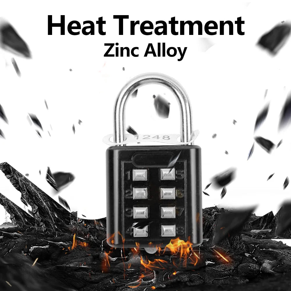 8-Digit Combination Outdoor Button Waterproof Fixed Random Code Padlock Zinc Alloy Luggage Travel Smart Lock With Key Anti-Theft