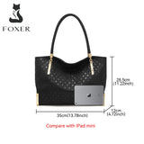 FOXER Genuine Leather Lady's Handbag Elegant Luxury Design Women Shoulder Bag Large Capacity Tote Bag Best Gift for Mom, Wife