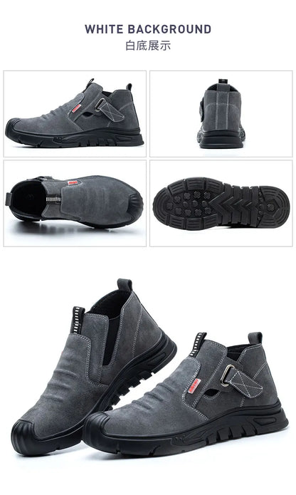 Genuine Leather Cow Suede Safety Work Shoes For Men Composite Head Anti Nail Anti Static Welding Shoes Indestructible Boots