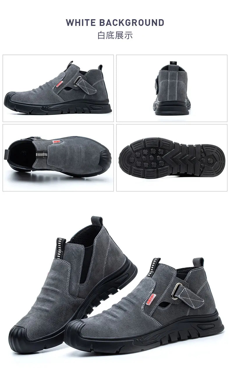 Genuine Leather Cow Suede Safety Work Shoes For Men Composite Head Anti Nail Anti Static Welding Shoes Indestructible Boots