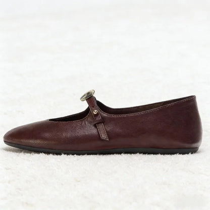 Luxury Metal Decoration Ballet Flats Women Retro Round Toe Soft Leather Mary Jane Shoes Light Soft Sole Comfortable Casual Shoes