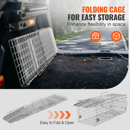 SucceBuy Live Animal Cage Trap Humane Cat Rodent Control Folding with Handle for Stray Cats Rabbits Squirrels Raccoons Groundhog
