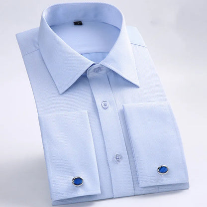 Camisa clásica de vestir para hombre con puños franceses, corte estándar, manga larga, para bodas, fiestas, oficina, trabajo, color blanco