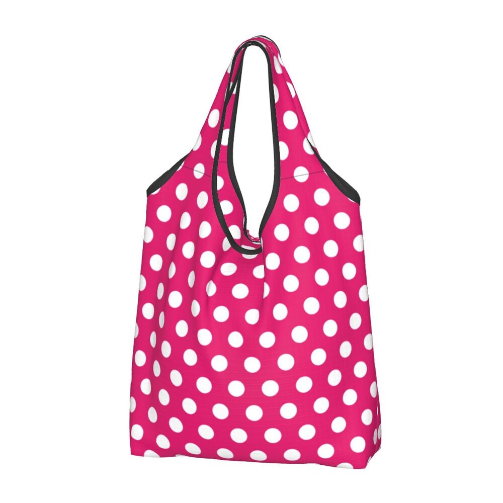 Custom Recycling Classic Black And White Polka Dot Shopping Bag Women Tote Bag Portable Grocery Shopper Bags