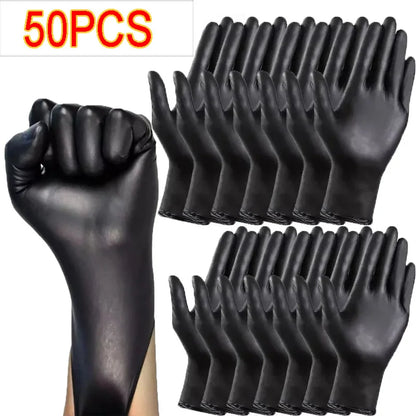 Luvas descartáveis de nitrilo preto, 50/10 peças, sem látex, à prova d'água, duráveis, adequadas para cozinha, processamento de alimentos, salão de beleza, família