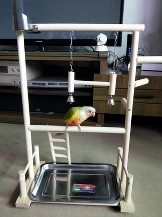 Soportes de madera para juegos de loros, juguetes para tazas con bandeja oscilante para pájaros, puente con escalera colgante de 53x23x36cm para jaula de escalada estilo parque