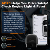 XTOOL Advancer AD20 Mini Bluetooth 5.0 OBD2 Escáner con funciones OBD2 completas Herramienta de diagnóstico de coche Lectura/borrado de códigos de falla Universal