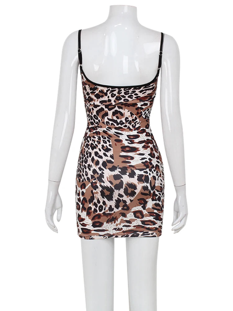 Fashion Sexy Summer Leopard Printed Women's Backless Streetwear Regular Casual Camisole Strapless Skinny Vestidos Robes