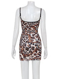 Fashion Sexy Summer Leopard Printed Women's Backless Streetwear Regular Casual Camisole Strapless Skinny Vestidos Robes