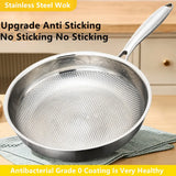 304 Stainless Steel Wok Non-Stick Frying Pan Steak Frying Pan Uncoated Kitchen Cookware Suitable For Gas Stove Induction Cooker