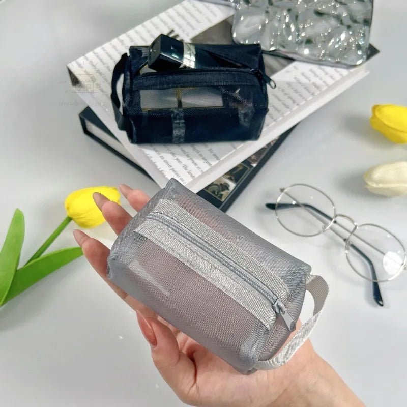 1pc Multifunctional Square Nylon Mesh Storage Bags Travel Portable Urltra-Light Mini Wash Bags Mini Zipper Coin Purse