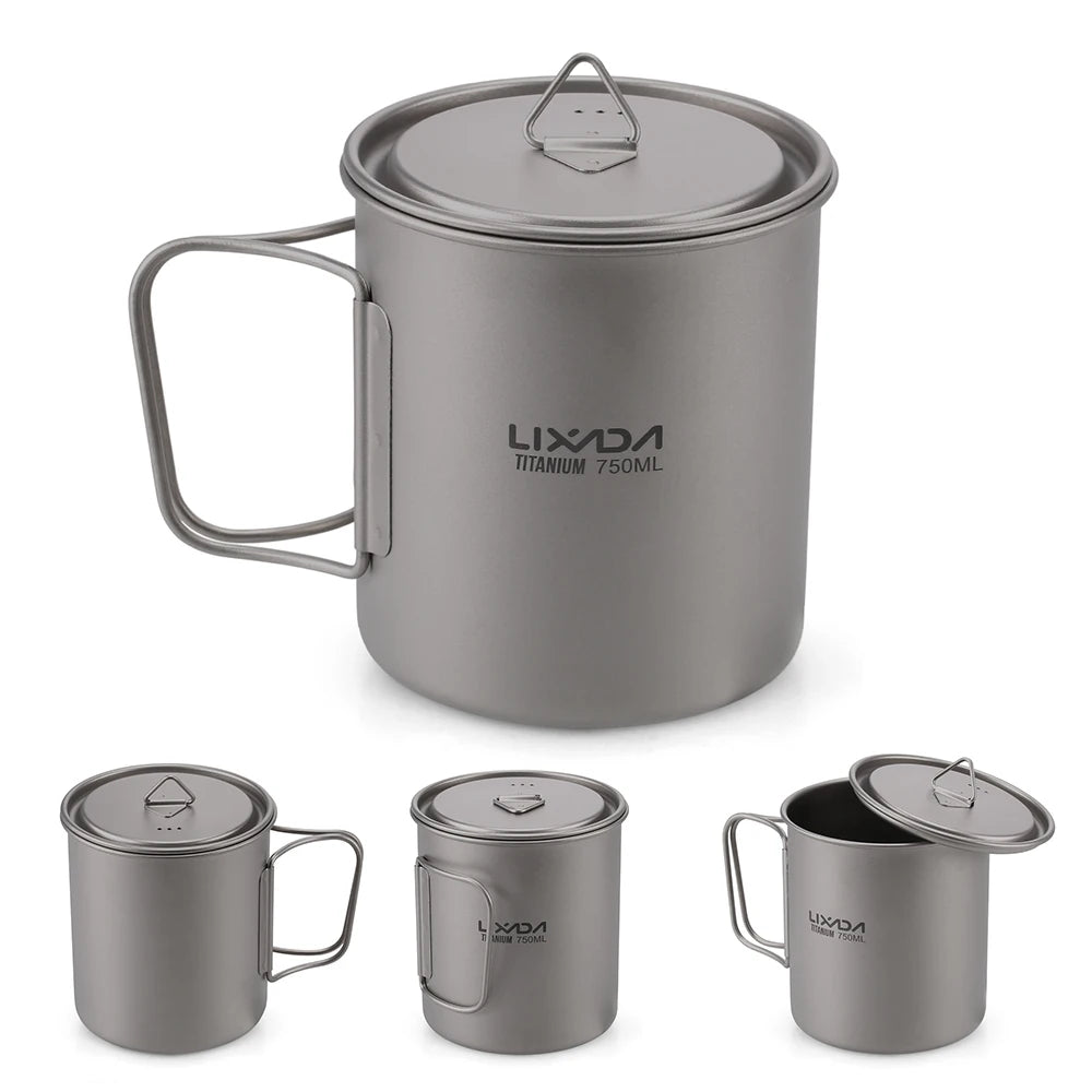 Taza de agua ultraligera de titanio Lixada con asa plegable, portátil para exteriores, camping, picnic, 300 ml/350 ml/550 ml/650 ml