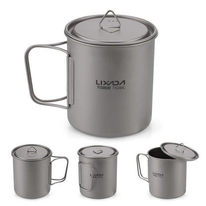 Taza de agua ultraligera de titanio Lixada con asa plegable, portátil para exteriores, camping, picnic, 300 ml/350 ml/550 ml/650 ml