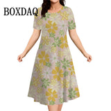 Women's Summer Floral Print Short Sleeve Dress 2026 New Fashion Plus Size Loose Casual Retro Women's Mini Dress 9XL Clothing