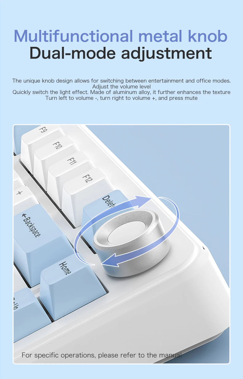 75% Hot-Swap Gaming Keyboard, Wireless FREEWOL F75 RGB Mechanical Keyboard with Metal Knobs, AULA F75 Same Model, Tri-Mode, 4000 mAh