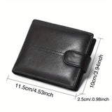 Men's Genuine Leather Wallet, Anti-Theft RFID Brush, Anti-Magnetic, Short Coin Purse, Large Capacity, Multi-Slot Buckle Wallet