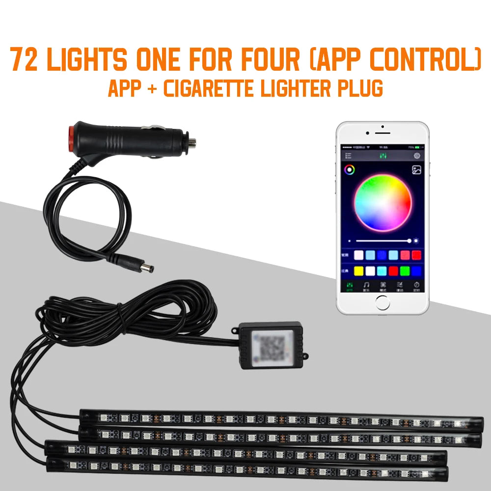 Neon 36 48 72 LED Car Interior Ambient Foot Light with USB Wireless Remote Music APP Control Auto RGB Atmosphere Decorative Lamp
