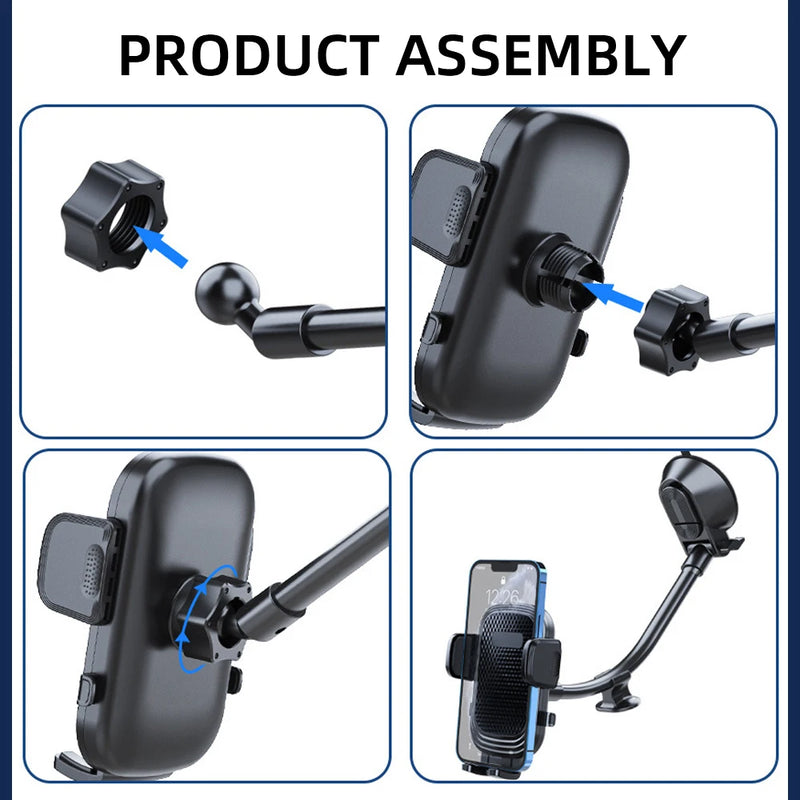 360° Rotating Car Phone Holder Universal Windshield Dashboard Phone Mount Flexible Long Arm Bracket Support GPS Suction Base