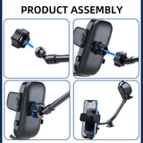 360° Rotating Car Phone Holder Universal Windshield Dashboard Phone Mount Flexible Long Arm Bracket Support GPS Suction Base