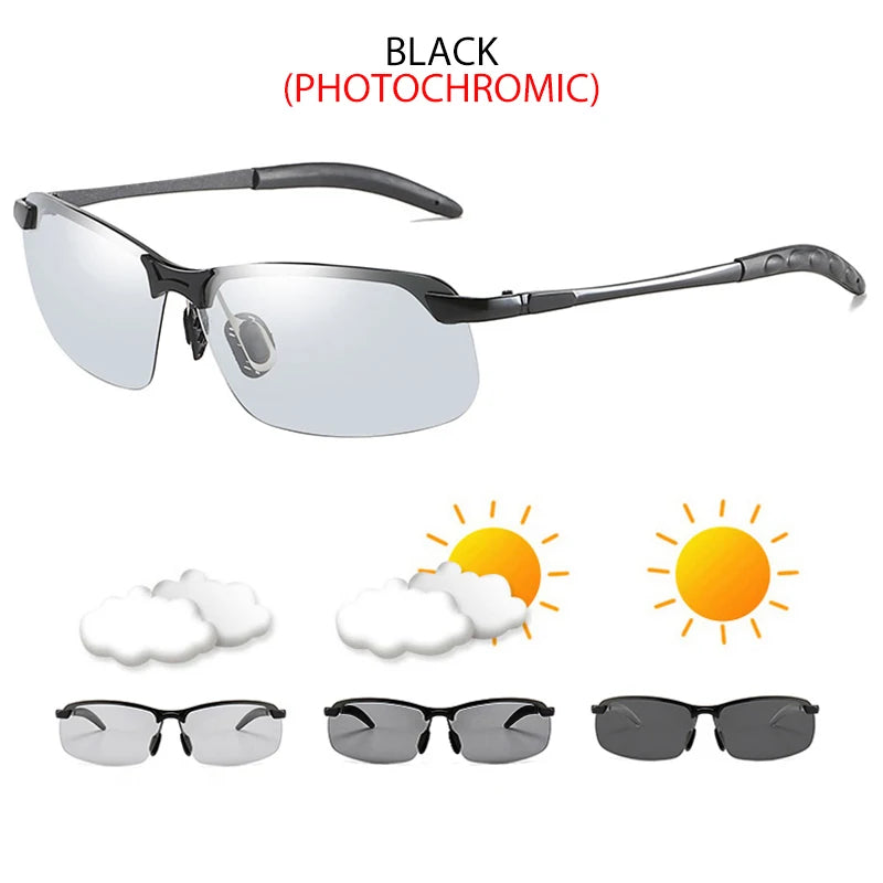 Fashion Half Frame Photochromic Sunglasses Men Women Classic Chamelon Polarized Sun Glasses Male Vintage Fishing Driving Shades
