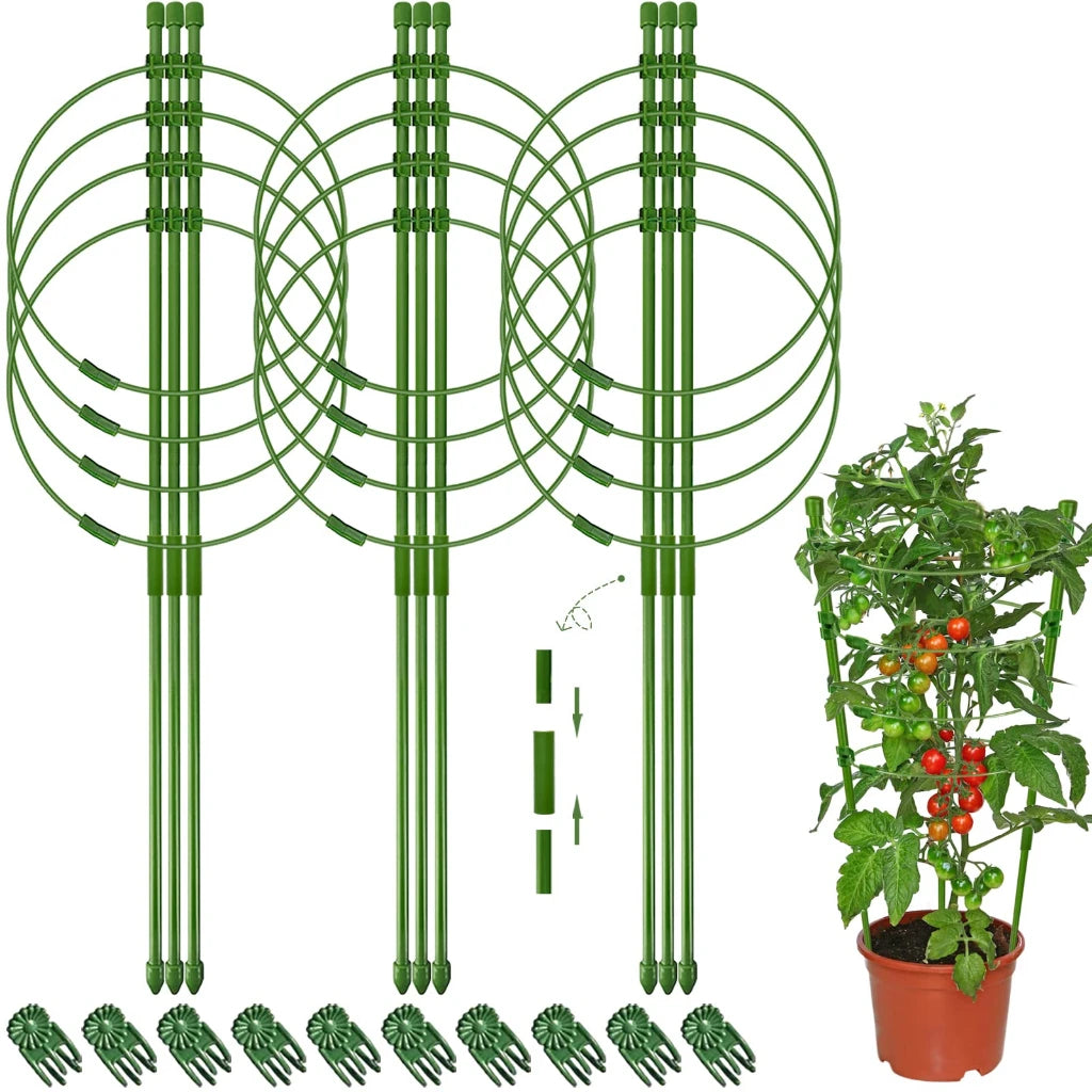 Jaula ajustable para tomates de 90 cm y 36 pulgadas, soporte para plantas, enrejado para pepinos y plantas trepadoras, 4 anillos ajustables y clip para plantas.