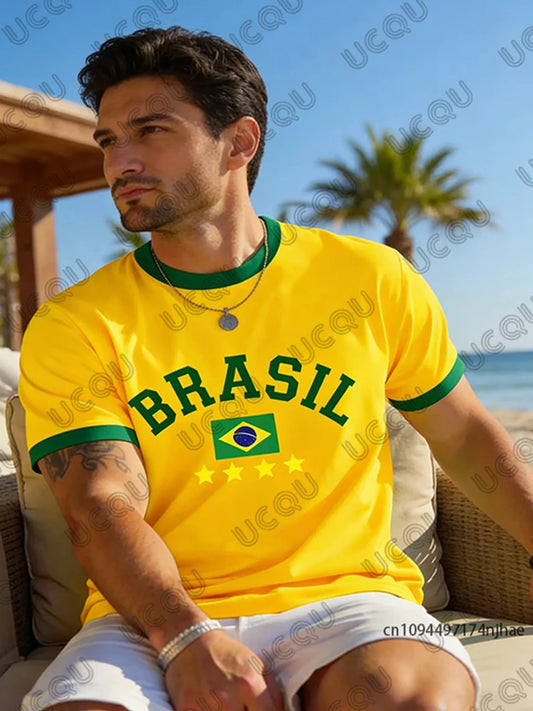 Summer New Brazil National Flag 3D Print T-shirt For Men Outdoor Sports Short-Sleeve Surfing O-neck Tees Casual Kids/Adult Tops