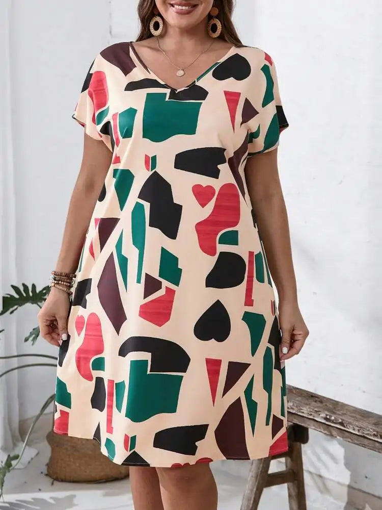2024 Spring and Summer Cross-border Europe and America New Large Women's Fashion V-neck Shirt Dress Plus Size