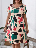 2024 Spring and Summer Cross-border Europe and America New Large Women's Fashion V-neck Shirt Dress Plus Size