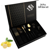 24Pcs Cutlery Sets Stainless Steel Dinnerware Knives Forks Tea Spoons Mirror Tableware Kitchen Western Silverware Gift Box Set