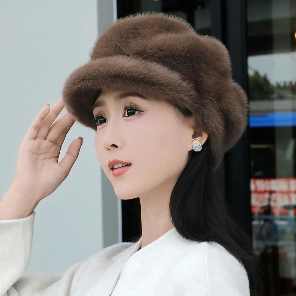 High Quality Cold Protection Women's Beret Solid Color Imitation Mink Winter All-Match Hat Light Luxury Thick Warm Hat