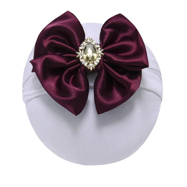 Turbante con lazo grande para recién nacido, diadema con lazo y diamantes de imitación, pañuelos para la cabeza 