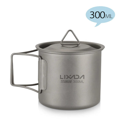 Taza de agua ultraligera de titanio Lixada con asa plegable, portátil para exteriores, camping, picnic, 300 ml/350 ml/550 ml/650 ml