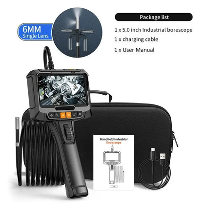 Cámara endoscópica industrial con dirección de 360°, boroscopio de inspección de lente simple y doble, pantalla IPS de 8 mm y 5 pulgadas, 1080P, para tuberías de motor de automóvil.