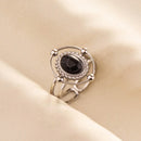 1pc Boho Turquoise Ring Stainless Steel Black Stone Silver Color Adjustable Ring Women Ethnic Ring Bohemian Jewelry Gift No Fade