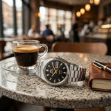 Relógio masculino automático vintage 36mm mostrador champagne em aço inox