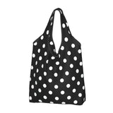Custom Recycling Classic Black And White Polka Dot Shopping Bag Women Tote Bag Portable Grocery Shopper Bags