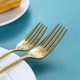 Juego de cubiertos de alta calidad con mango tallado exquisito, vajilla dorada de acero inoxidable, cuchillo, tenedor, cuchara, juego de cubiertos