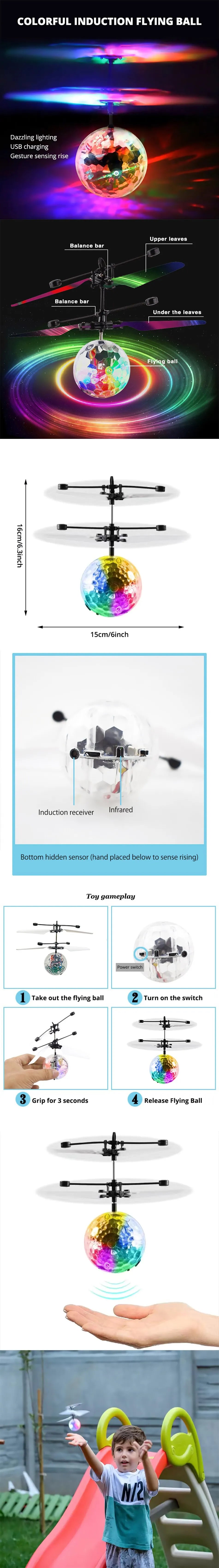 LED Light Suspension Crystal Ball Infrared Induction RC Gesture Control Colorful Glowing Toys Unique Gift for Kids