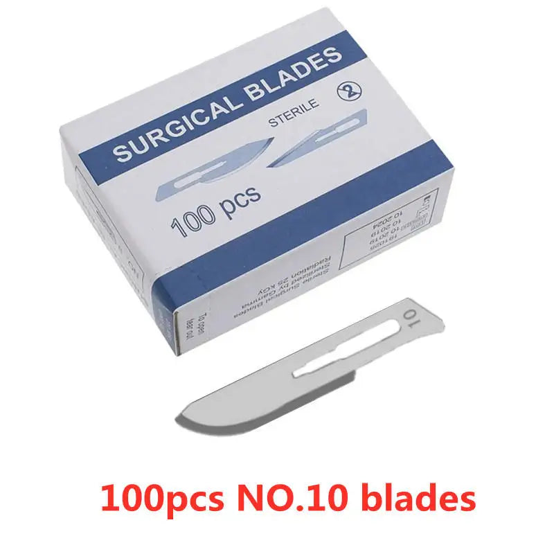 20-100 hojas de bisturí de acero al carbono n.° 10-15C para tallado de metal, mango de bricolaje, corte, reparación, cuchillo quirúrgico para animales, caja de herramientas antideslizante