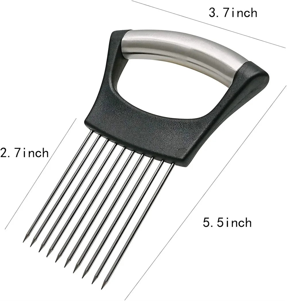 Food Slicing Assistant Kitchen Cutting Tool Durable Onion Cutting Stand with Comfort Handle Stainless Steel Onion Needle Kitchen