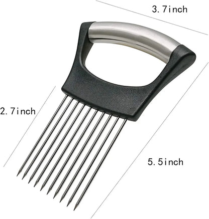 Food Slicing Assistant Kitchen Cutting Tool Durable Onion Cutting Stand with Comfort Handle Stainless Steel Onion Needle Kitchen