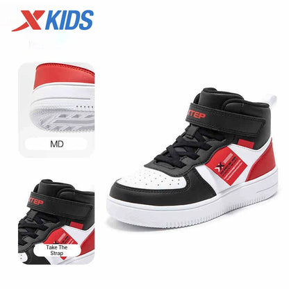 Xtep Kid's Skateboarding Shoes 2025 Spring Unisex Leather Fashion Casual Running Comfortable High-top Sneakers 676316319305