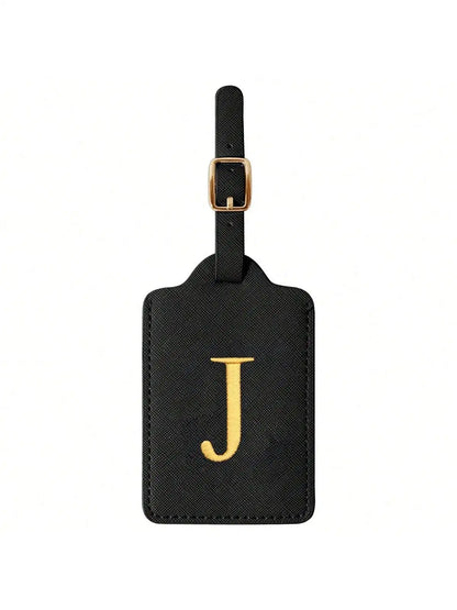 PU Leather Luggage Tag for Travel - Durable Suitcase ID Tag with Privacy Cover & Name Card Slot (A-Z) liu