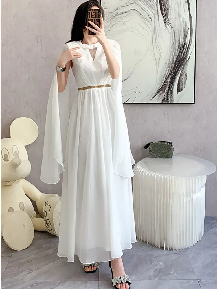 New Fashion Luxurry White Long Dress Women Sleeveless High-End Vintage Elegant Party Dresses Vestidos Female Clothing