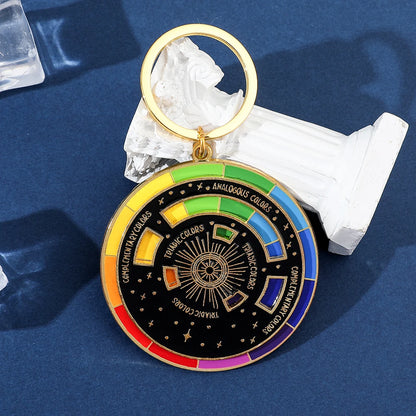 Chaveiro de círculo cromático com roda colorida, chaveiros giratórios criativos