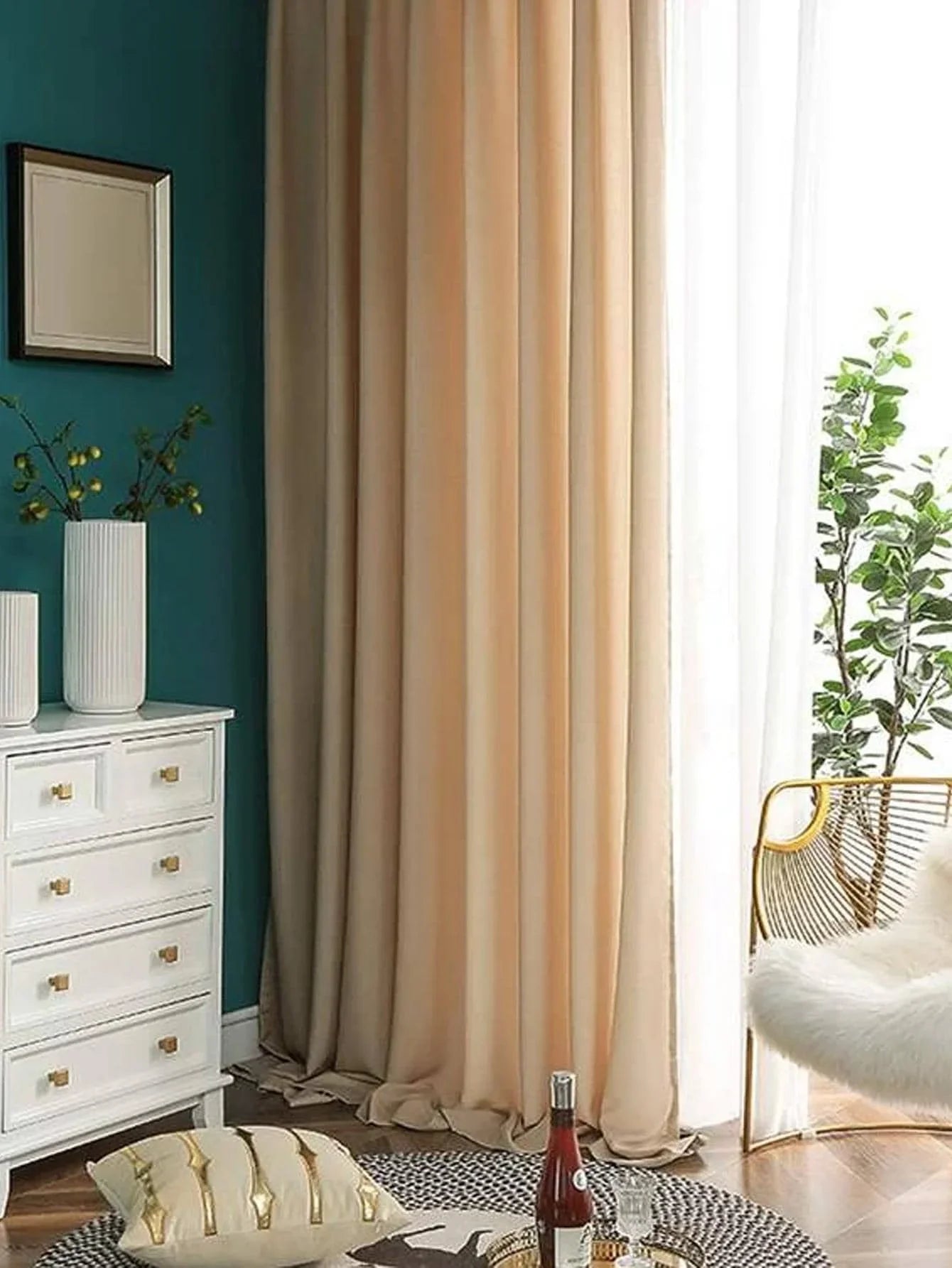 Bedroom and Living Room 1PC Solid Brown Simple Light-transparent Opaque Curtains
