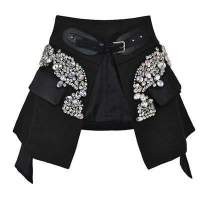 EAM - Minifalda negra con cinturón y pedrería irregular, cintura alta, para mujer, tendencia de moda, primavera otoño 2025, JY75801