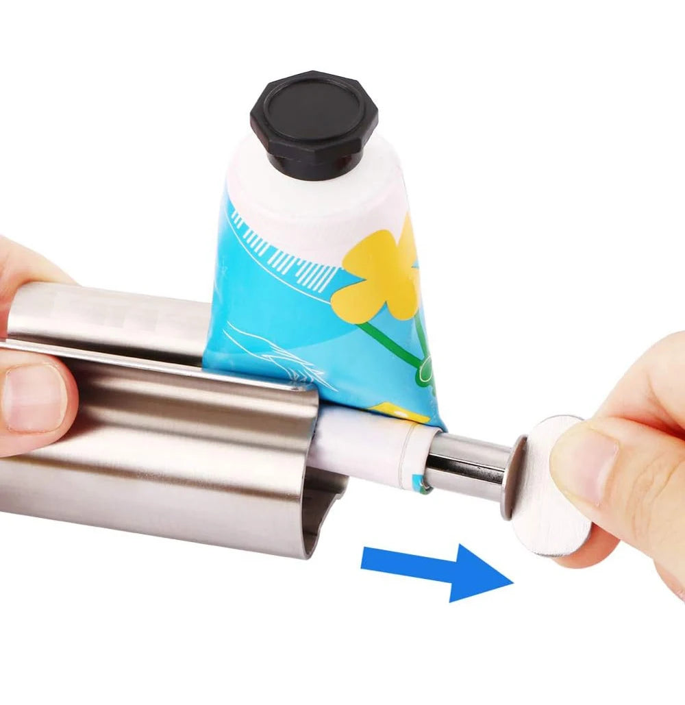 Accesorios de baño Exprimidor de pasta de dientes con rodillo de acero inoxidable, dispensador giratorio para ungüentos y cosméticos