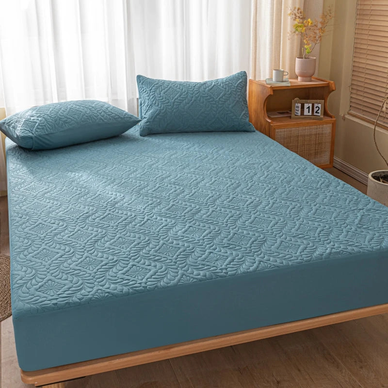 Waterproof Quilted Mattress Cover - Cotton Top, Antibacterial Fiber Fill, TPU Waterproof Layer - A-Class Health Standard